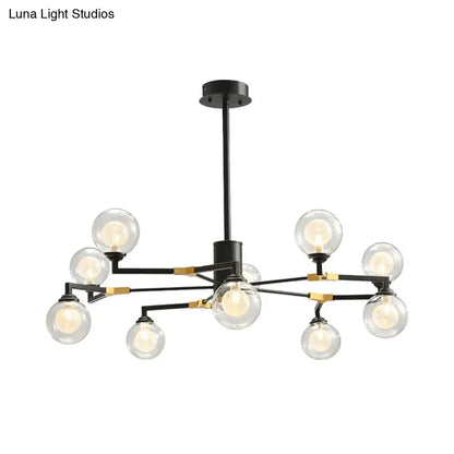 Lámpara de araña esférica negra elegante con colgante de cristal transparente - Iluminación moderna de 8/10 luces