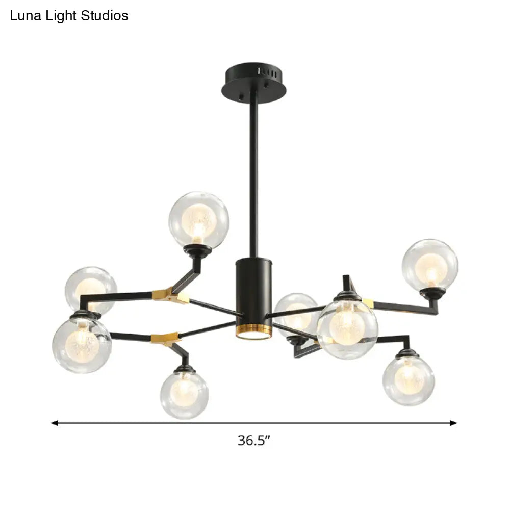 Lámpara de araña esférica negra elegante con colgante de cristal transparente - Iluminación moderna de 8/10 luces