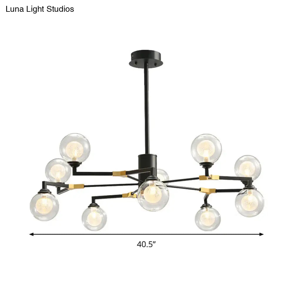 Lámpara de araña esférica negra elegante con colgante de cristal transparente - Iluminación moderna de 8/10 luces