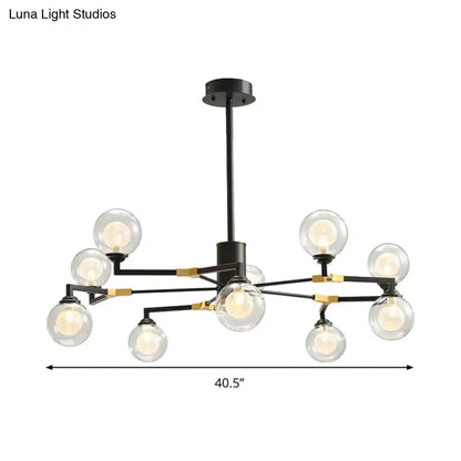 Lámpara de araña esférica negra elegante con colgante de cristal transparente - Iluminación moderna de 8/10 luces