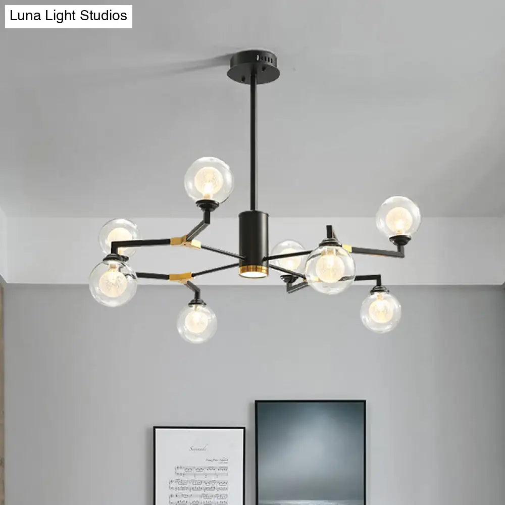 Lámpara de araña esférica negra elegante con colgante de cristal transparente - Iluminación moderna de 8/10 luces