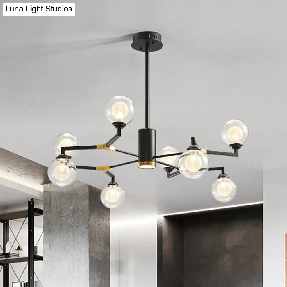 Lámpara de araña esférica negra elegante con colgante de cristal transparente - Iluminación moderna de 8/10 luces