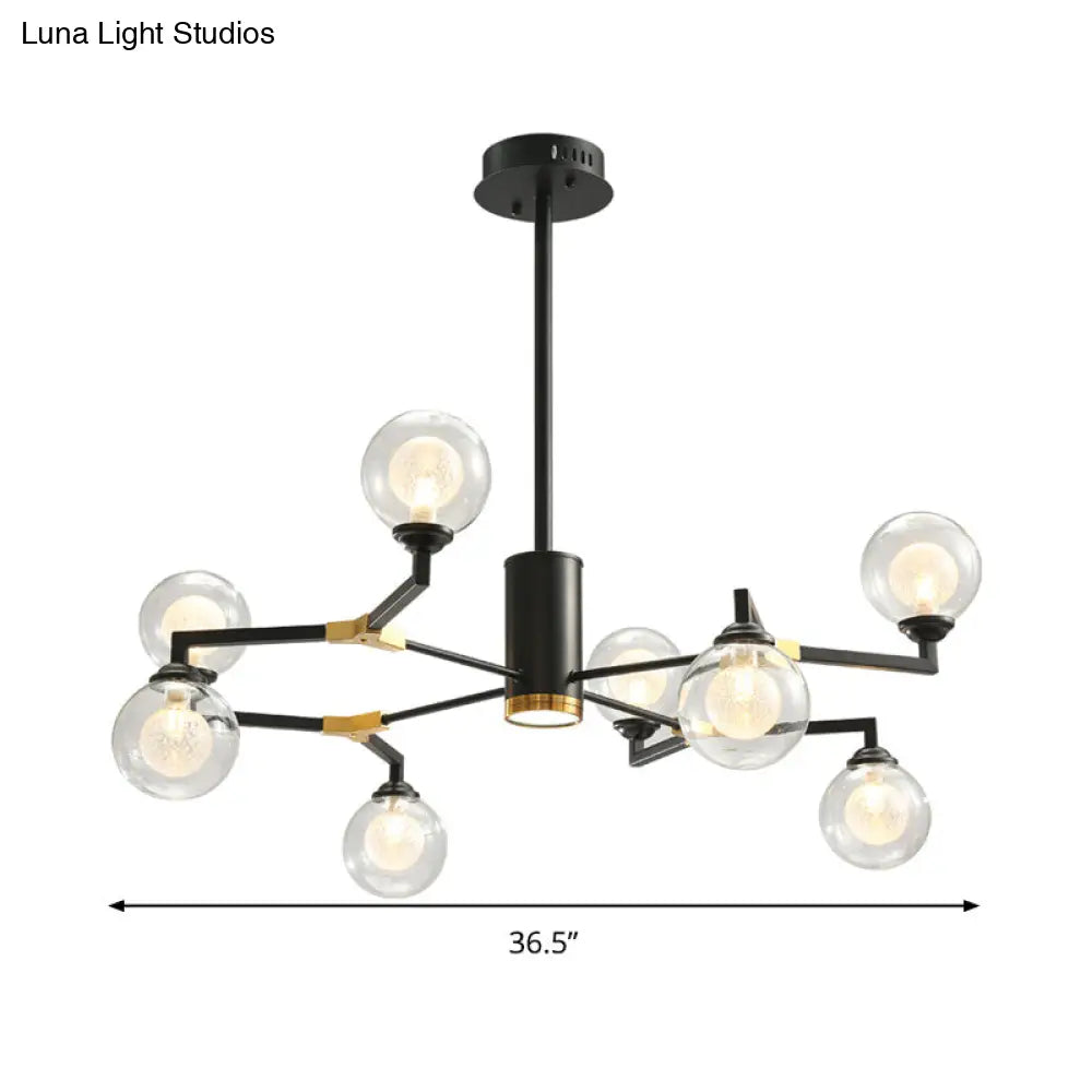 Lámpara de araña esférica negra elegante con colgante de cristal transparente - Iluminación moderna de 8/10 luces