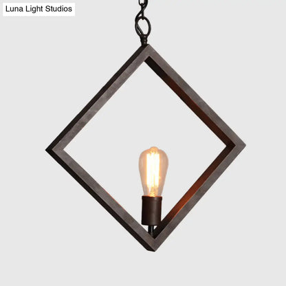 Sleek Black Suspension Light: Industrial Metal Square Frame with Bare Bulb Design – Ceiling Pendant Lamp