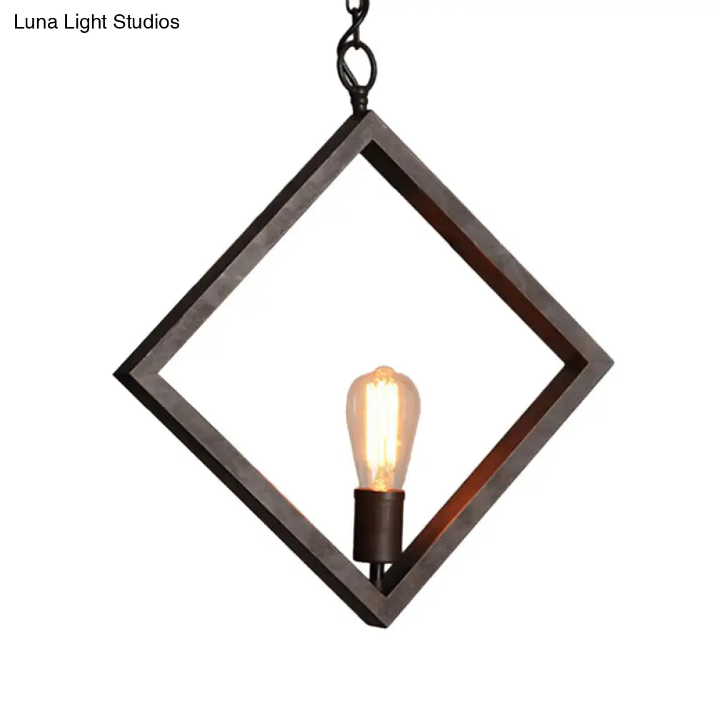 Sleek Black Suspension Light: Industrial Metal Square Frame with Bare Bulb Design – Ceiling Pendant Lamp