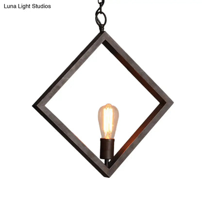 Sleek Black Suspension Light: Industrial Metal Square Frame with Bare Bulb Design – Ceiling Pendant Lamp