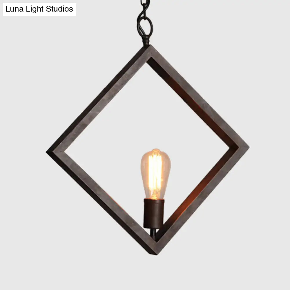 Sleek Black Suspension Light: Industrial Metal Square Frame with Bare Bulb Design – Ceiling Pendant Lamp