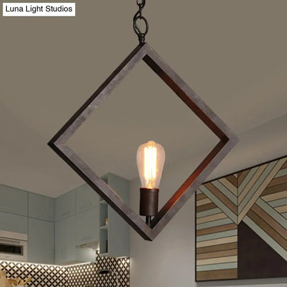 Sleek Black Suspension Light: Industrial Metal Square Frame with Bare Bulb Design – Ceiling Pendant Lamp