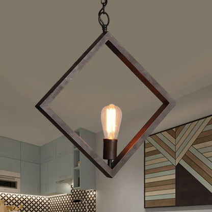 Sleek Black Suspension Light: Industrial Metal Square Frame with Bare Bulb Design – Ceiling Pendant Lamp