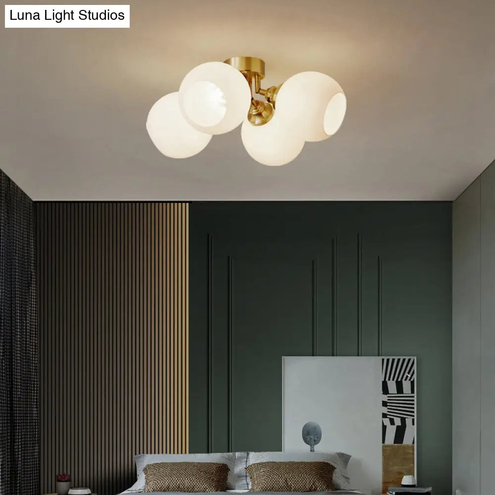DecorBites™ DecorBites™ Sleek Brass Domed Semi Flush Mount Ceiling Lamp with Cream Glass - Stylish Bedroom Lighting