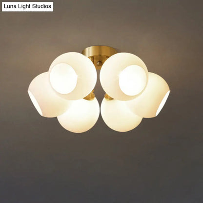DecorBites™ DecorBites™ Sleek Brass Domed Semi Flush Mount Ceiling Lamp with Cream Glass - Stylish Bedroom Lighting