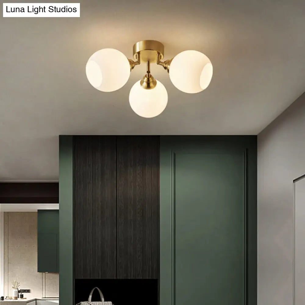 DecorBites™ DecorBites™ Sleek Brass Domed Semi Flush Mount Ceiling Lamp with Cream Glass - Stylish Bedroom Lighting