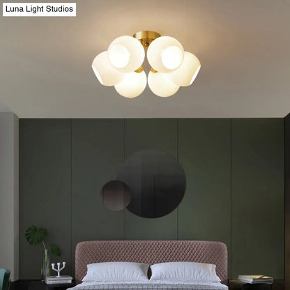 DecorBites™ DecorBites™ Sleek Brass Domed Semi Flush Mount Ceiling Lamp with Cream Glass - Stylish Bedroom Lighting