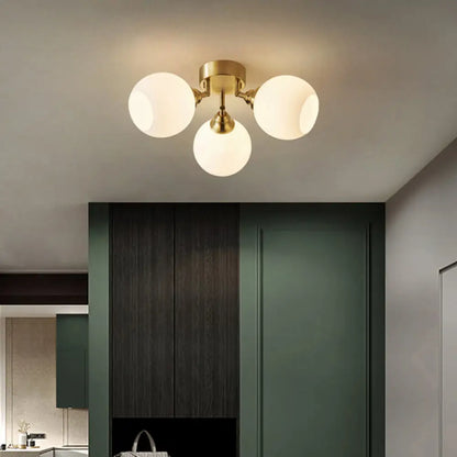DecorBites™ DecorBites™ Sleek Brass Domed Semi Flush Mount Ceiling Lamp with Cream Glass - Stylish Bedroom Lighting