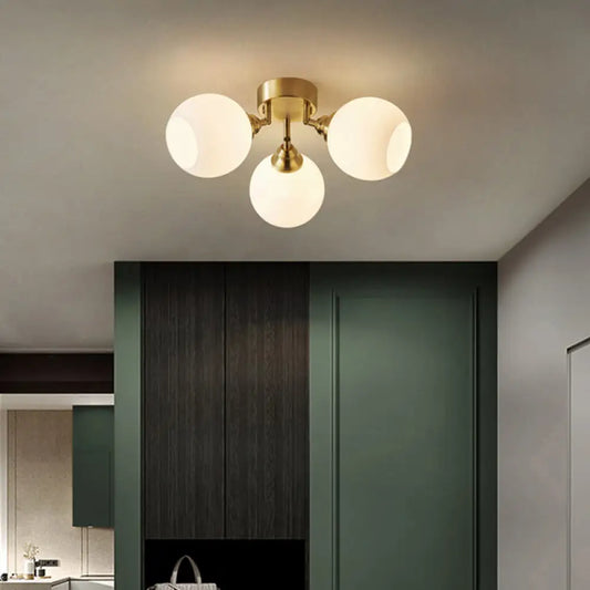 DecorBites™ DecorBites™ Sleek Brass Domed Semi Flush Mount Ceiling Lamp with Cream Glass - Stylish Bedroom Lighting