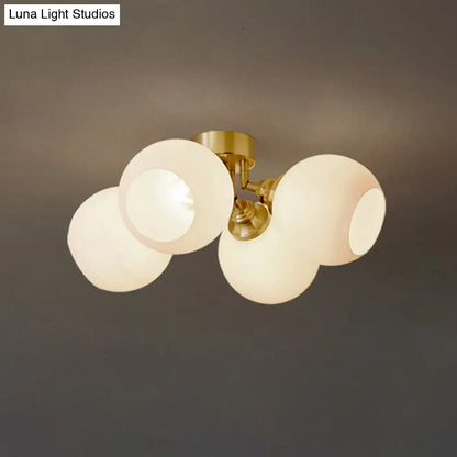 DecorBites™ DecorBites™ Sleek Brass Domed Semi Flush Mount Ceiling Lamp with Cream Glass - Stylish Bedroom Lighting