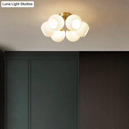 DecorBites™ DecorBites™ Sleek Brass Domed Semi Flush Mount Ceiling Lamp with Cream Glass - Stylish Bedroom Lighting