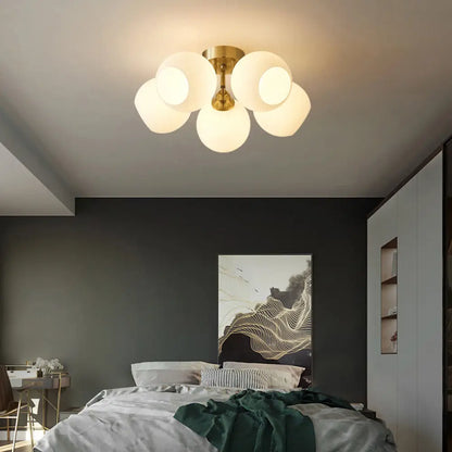 DecorBites™ DecorBites™ Sleek Brass Domed Semi Flush Mount Ceiling Lamp with Cream Glass - Stylish Bedroom Lighting