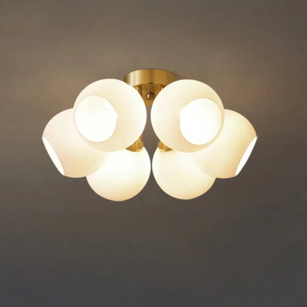 DecorBites™ DecorBites™ Sleek Brass Domed Semi Flush Mount Ceiling Lamp with Cream Glass - Stylish Bedroom Lighting