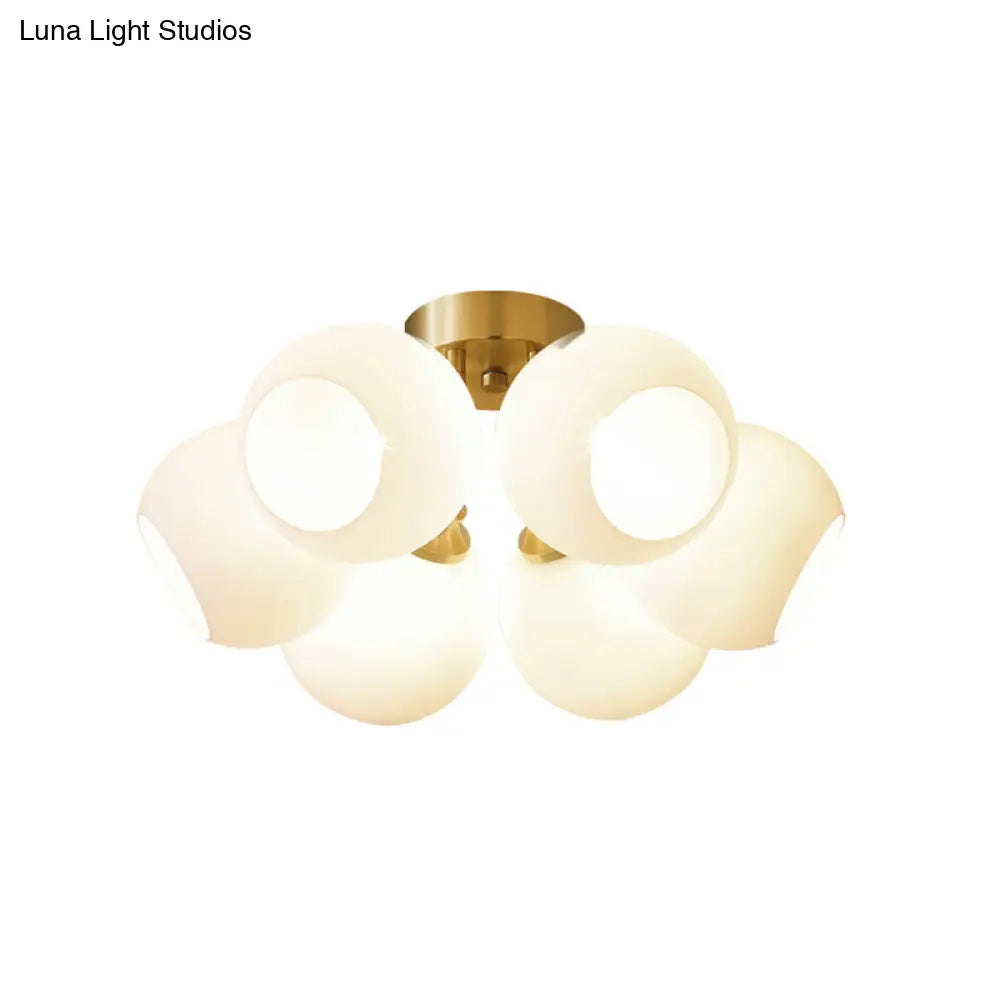 DecorBites™ DecorBites™ Sleek Brass Domed Semi Flush Mount Ceiling Lamp with Cream Glass - Stylish Bedroom Lighting