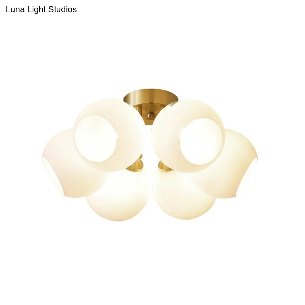 DecorBites™ DecorBites™ Sleek Brass Domed Semi Flush Mount Ceiling Lamp with Cream Glass - Stylish Bedroom Lighting