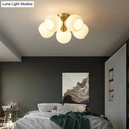 DecorBites™ DecorBites™ Sleek Brass Domed Semi Flush Mount Ceiling Lamp with Cream Glass - Stylish Bedroom Lighting