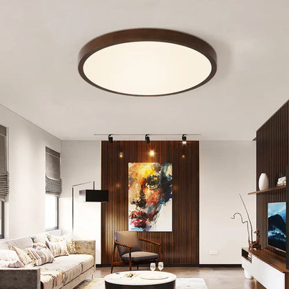 DecorBites™ DecorBites™ Sleek Brown Round Ceiling Flush Light - 12"/16"/19.5" Wide Nordic LED Wooden Flushmount in Warm/White/Natural Light