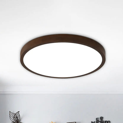 DecorBites™ DecorBites™ Sleek Brown Round Ceiling Flush Light - 12"/16"/19.5" Wide Nordic LED Wooden Flushmount in Warm/White/Natural Light