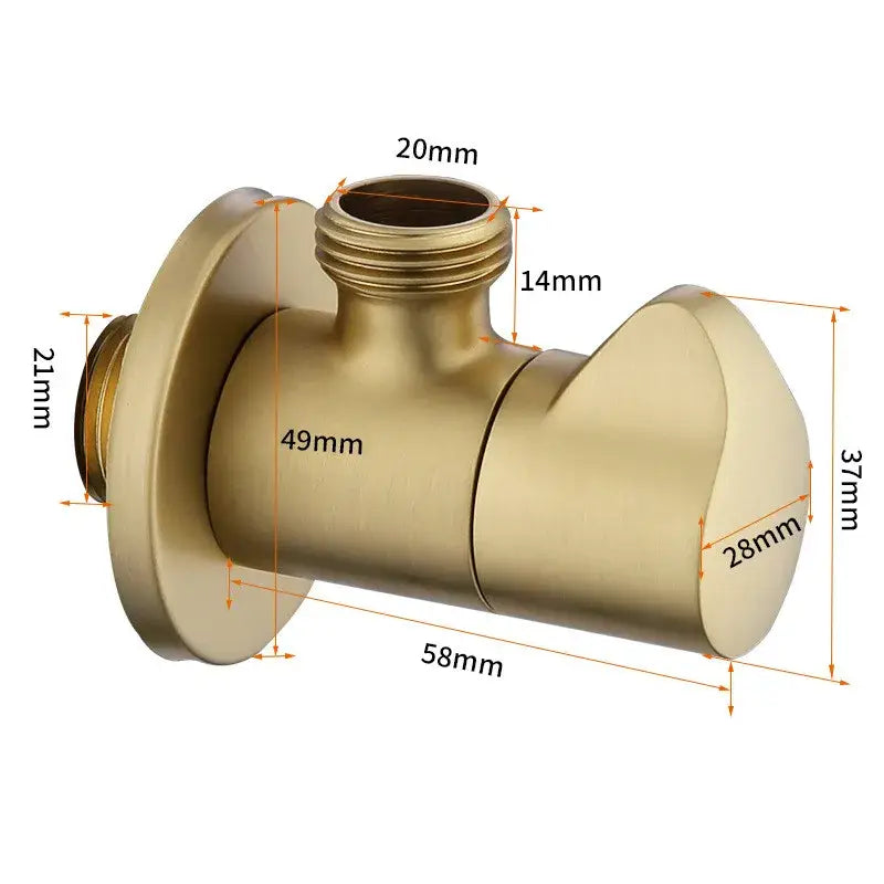Sleek brushed gold corner valve bathroom tap with brass finish, brushed metallic surface, and threaded water control connections