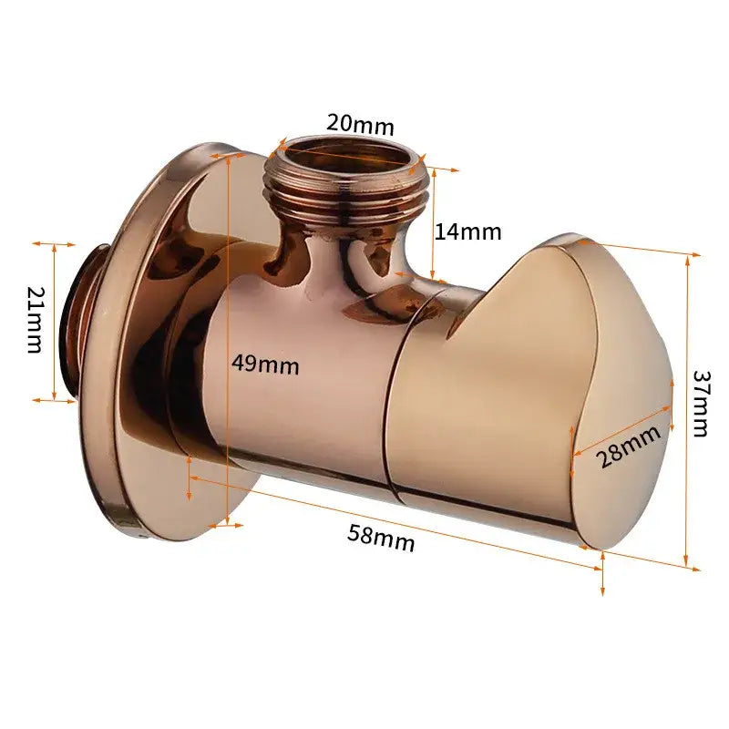 Brushed gold corner valve with sleek curved brass finish and threaded connections for water control in bathroom tap