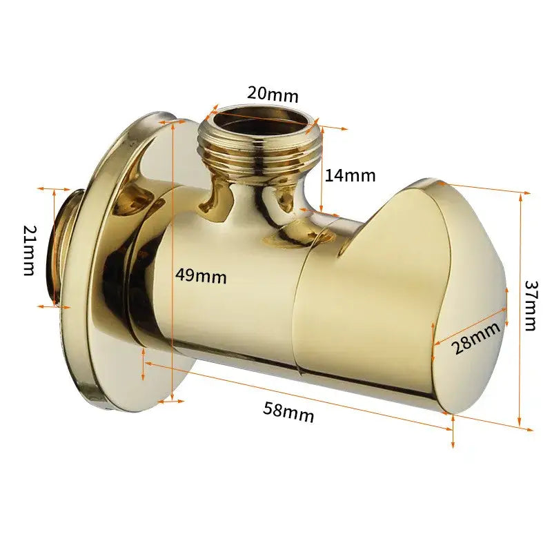Brushed gold corner valve bathroom tap with brass finish, sleek curved design, and threaded water control connections