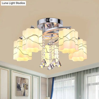 DecorBites™ DecorBites™ Sleek Chrome Ceiling Flush Mount with Frosted Glass Scalloped Semi Flush Design & Crystal Drop - 3/5 Bulbs