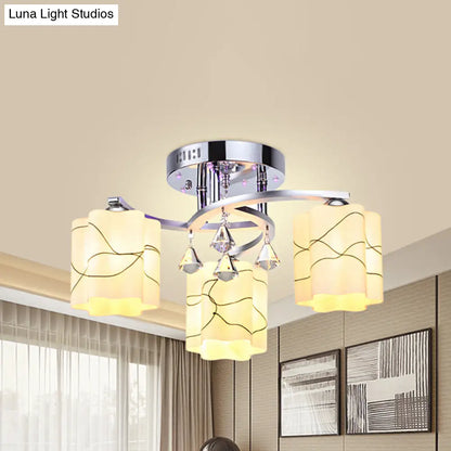 DecorBites™ DecorBites™ Sleek Chrome Ceiling Flush Mount with Frosted Glass Scalloped Semi Flush Design & Crystal Drop - 3/5 Bulbs