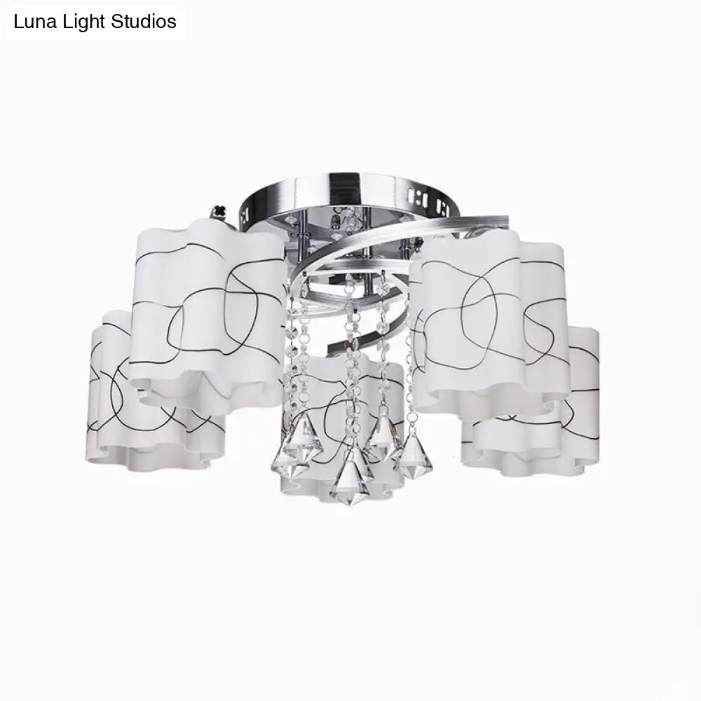 DecorBites™ DecorBites™ Sleek Chrome Ceiling Flush Mount with Frosted Glass Scalloped Semi Flush Design & Crystal Drop - 3/5 Bulbs