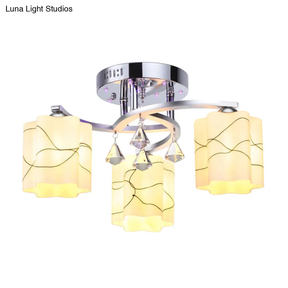 DecorBites™ DecorBites™ Sleek Chrome Ceiling Flush Mount with Frosted Glass Scalloped Semi Flush Design & Crystal Drop - 3/5 Bulbs