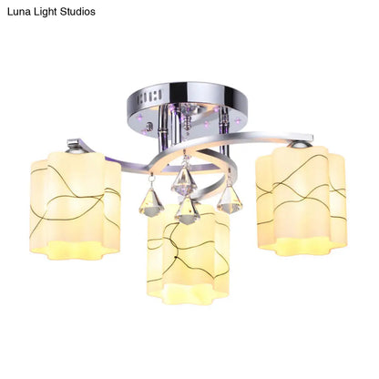 DecorBites™ DecorBites™ Sleek Chrome Ceiling Flush Mount with Frosted Glass Scalloped Semi Flush Design & Crystal Drop - 3/5 Bulbs