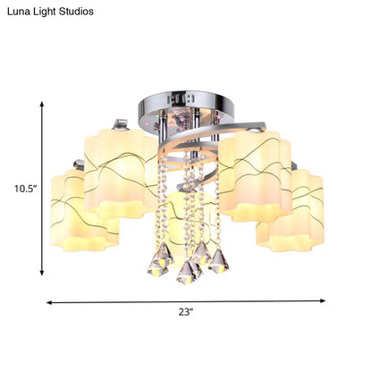 DecorBites™ DecorBites™ Sleek Chrome Ceiling Flush Mount with Frosted Glass Scalloped Semi Flush Design & Crystal Drop - 3/5 Bulbs