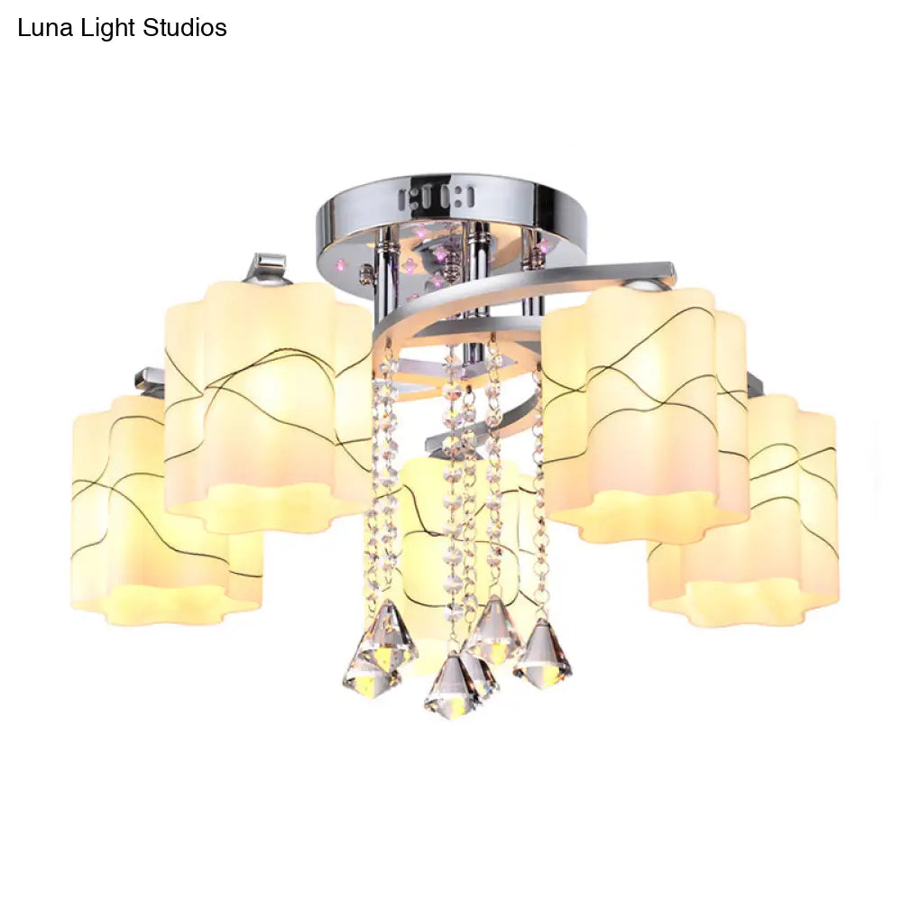 DecorBites™ DecorBites™ Sleek Chrome Ceiling Flush Mount with Frosted Glass Scalloped Semi Flush Design & Crystal Drop - 3/5 Bulbs