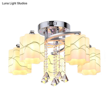 DecorBites™ DecorBites™ Sleek Chrome Ceiling Flush Mount with Frosted Glass Scalloped Semi Flush Design & Crystal Drop - 3/5 Bulbs