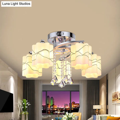 DecorBites™ DecorBites™ Sleek Chrome Ceiling Flush Mount with Frosted Glass Scalloped Semi Flush Design & Crystal Drop - 3/5 Bulbs