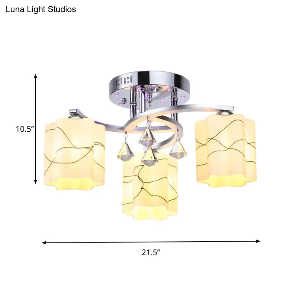 DecorBites™ DecorBites™ Sleek Chrome Ceiling Flush Mount with Frosted Glass Scalloped Semi Flush Design & Crystal Drop - 3/5 Bulbs