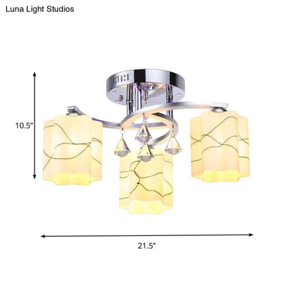 DecorBites™ DecorBites™ Sleek Chrome Ceiling Flush Mount with Frosted Glass Scalloped Semi Flush Design & Crystal Drop - 3/5 Bulbs