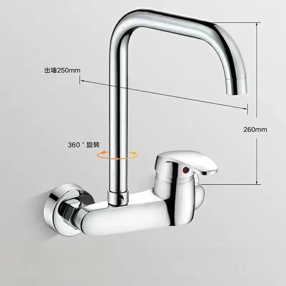 Sleek chrome curved spout single lever kitchen faucet wall-mounted with a polished finish for modern use