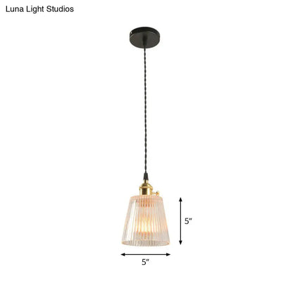 Sleek Clear Ribbed Glass Hanging Light - Simplicity 1-Bulb Pendant Fixture for Restaurants