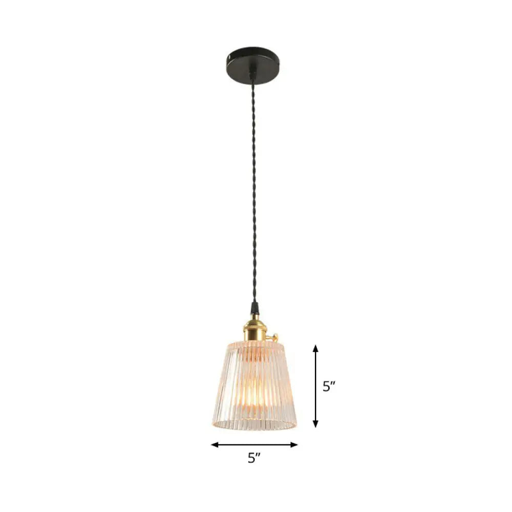 Sleek Clear Ribbed Glass Hanging Light - Simplicity 1-Bulb Pendant Fixture for Restaurants