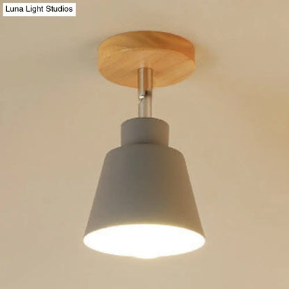 DecorBites™ DecorBites™ Sleek Conic Bedroom Pendant Light: Contemporary Metal, Gray/Pink Ceiling Lighting with Wooden Canopy