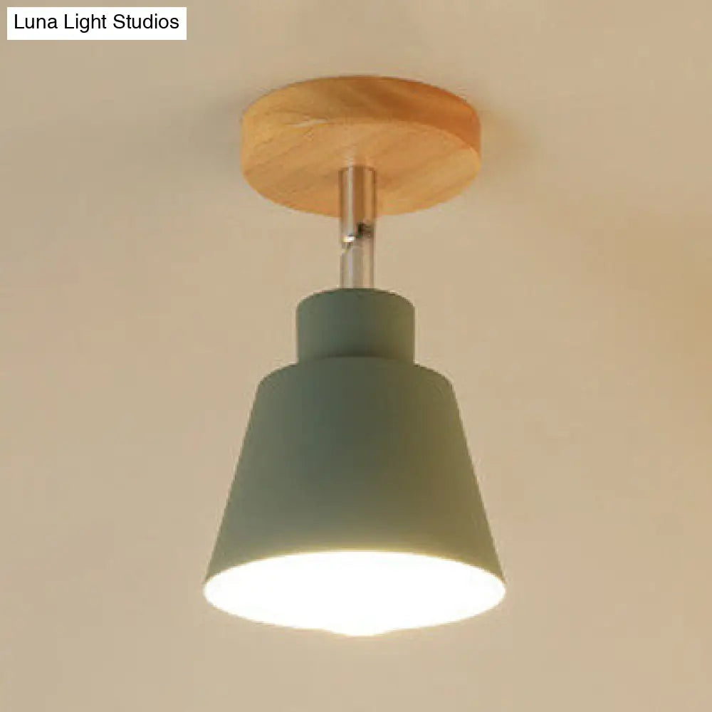 DecorBites™ DecorBites™ Sleek Conic Bedroom Pendant Light: Contemporary Metal, Gray/Pink Ceiling Lighting with Wooden Canopy