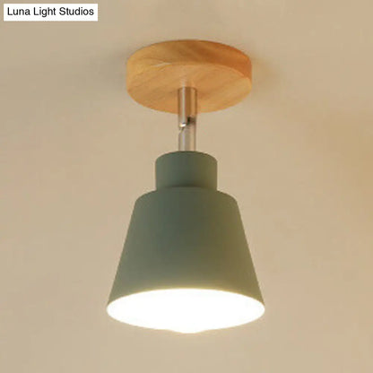 DecorBites™ DecorBites™ Sleek Conic Bedroom Pendant Light: Contemporary Metal, Gray/Pink Ceiling Lighting with Wooden Canopy