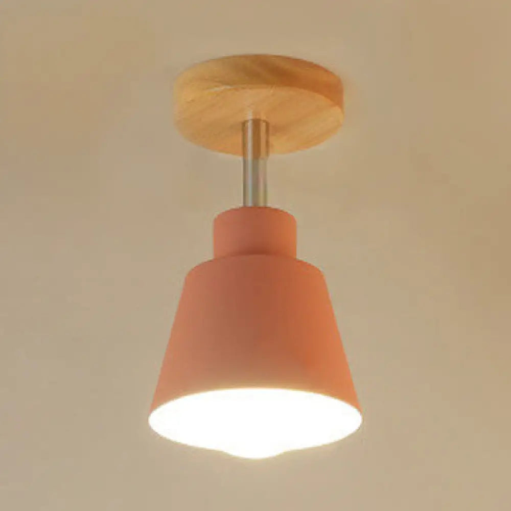 DecorBites™ DecorBites™ Sleek Conic Bedroom Pendant Light: Contemporary Metal, Gray/Pink Ceiling Lighting with Wooden Canopy