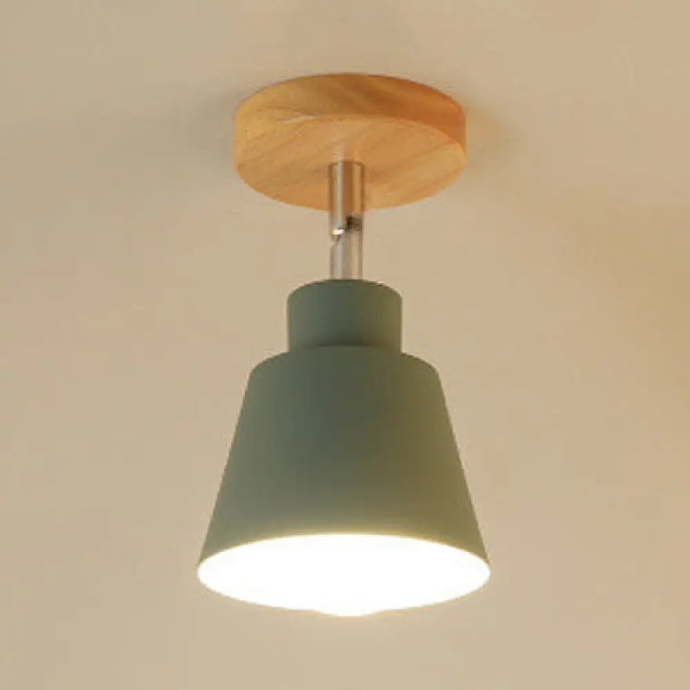 DecorBites™ DecorBites™ Sleek Conic Bedroom Pendant Light: Contemporary Metal, Gray/Pink Ceiling Lighting with Wooden Canopy